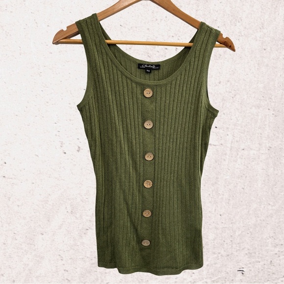 CHARLIE B Olive Green Ribbed Buttoned Tank Top - Picture 1 of 4